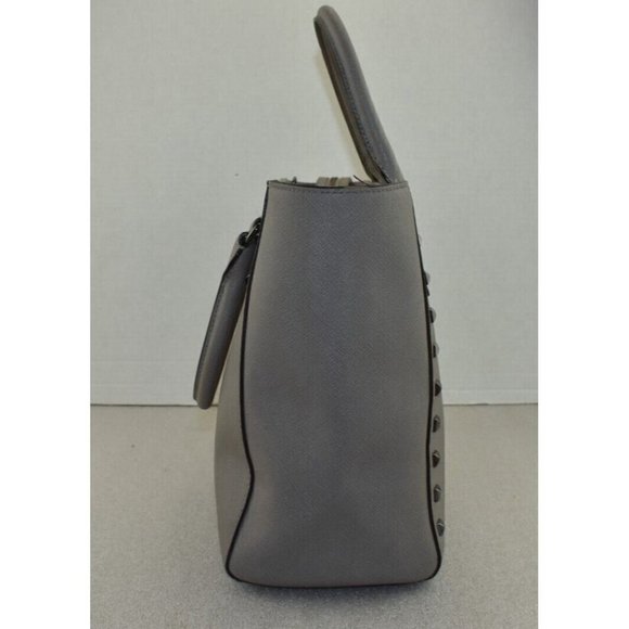 Michael Kors Womens Sandrine Studded Gray Saffiano Leather Satchel Handbag - Picture 6 of 16